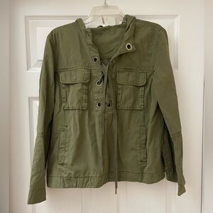 Free People army green hooded lace up top women’s size XS